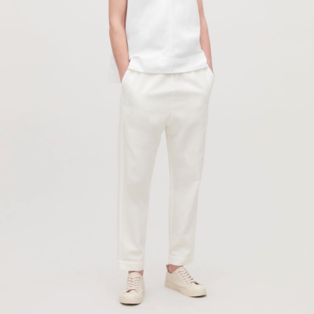 COS Relaxed White Cotton Linen Joggers 2